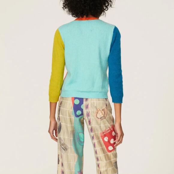 Simon Miller Blue Colorblock Cardigan Sweater SMALL Alpaca Wool Whimsical $365 - Picture 2 of 12